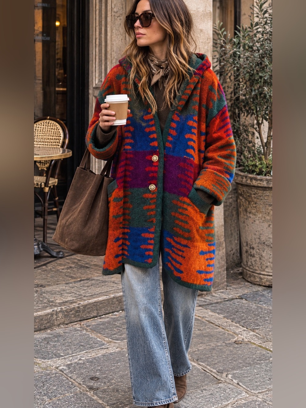 VTG 90s Southwest Boho Mohair Fuzzy Artsy Festival Wool Oversized Blanket Coat M